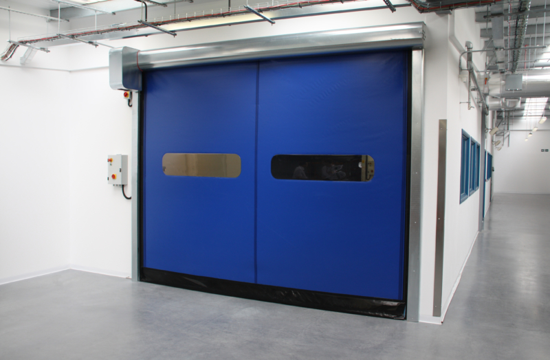 blue high speed pvc roller door with vision windows
